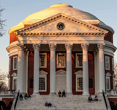 Front facade of the Rotunda at sunset
