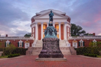 The Rounda at dusk with Thomas Jefferson Statue in foreground