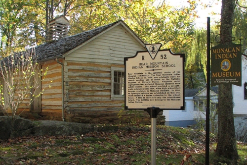 Exterior view of the Monacan Museum and historical marker