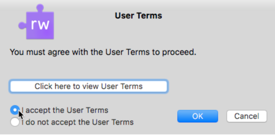 You must accept user terms. Click I accept the User Terms.