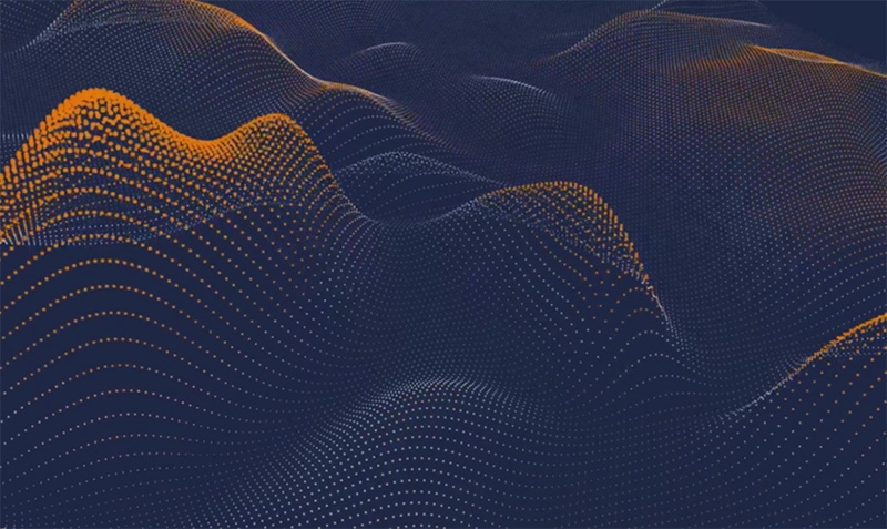 Waves of orange grid lines over dark blue background