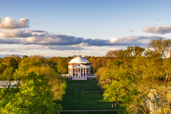 Aerial view of the Rotunda with hovering clouds overhead