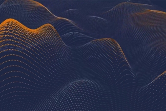 Waves of orange grid lines over dark blue background